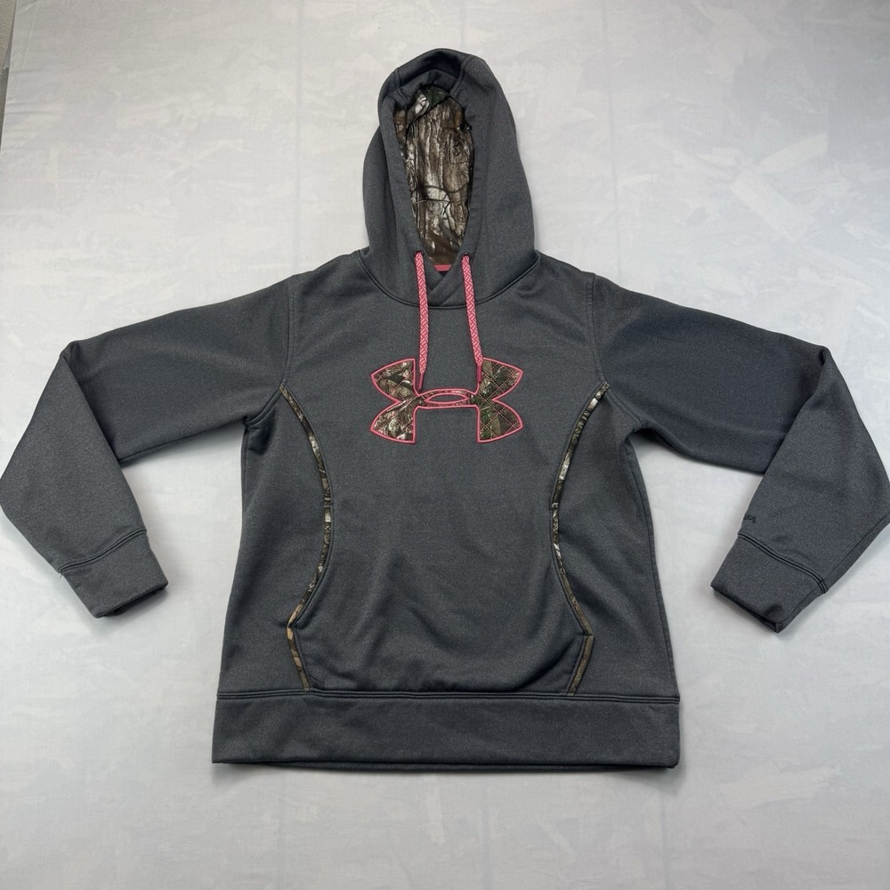 Under Armour Realtree Camo Hoodie Gray Pink Trim Women's Medium